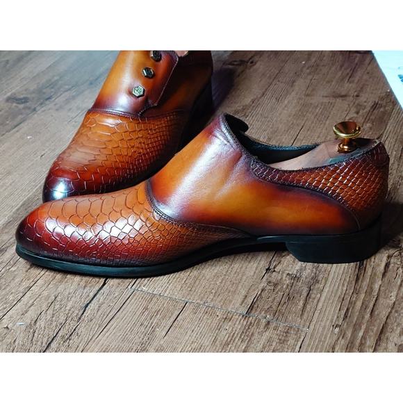 Lavorazione Blake Tan Patina Dress Shoes Mens 10 EU 43 Bespoke Italian Loafers